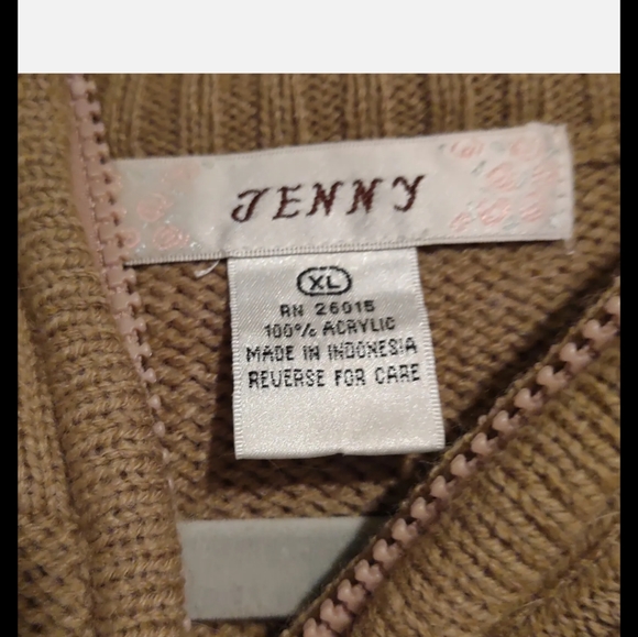 "Jenny" Camel Cable Knit Zip Up Cardigan Sweater *XL* - Picture 7 of 7